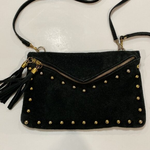 Vintage Black Studded Fringe Crossbody Suede Bag - Picture 4 of 14